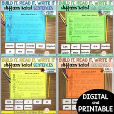 four different types of writing paper with the words build it, read it, write it