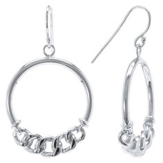 Add an elegant touch of edge to your jewelry box with these sterling silver Judy Crowell chain link-embellished open circle drop earrings. Click on this JEWELRY & WATCHES GUIDE to learn about fit, styles, materials and more! FEATURES Length: 41 mm Backings: fishhook Metal: sterling silver Finish: polished Packaging: velvety pouch Size: One Size. Gender: female. Age Group: adult. Silver Chain Hoop Earrings As Gift, Elegant Silver Hoop Earrings With Chain Detail, Elegant Silver Chain Hoop Earrings, Silver Chain Link Earrings As Gift, Silver Chain Link Earrings For Gift, Classic Metal Round Jewelry, Classic Circular Metal Jewelry, Modern Jewelry With Box Chain Drop Earrings, Elegant Open Circle Metal Jewelry