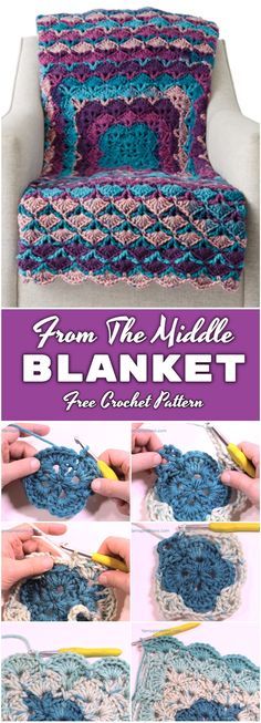 the crochet afghan blanket is shown with instructions to make it look like it has been