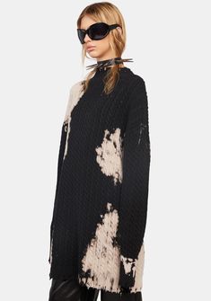 cuz no one understands. This oversized sweater has a cable knit construction, a bleached design, distressed trim, and long sleeves. Cable Knit Oversized Sweater, Plus Size Grunge, Trippy Clothes, 90s Platform Shoes, Puppy Girl, Current Mood Clothing, Knit Oversized Sweater, Grunge Clothing, Lace Up Leggings