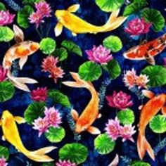 a painting of koi fish and lily pads