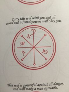 the back side of a book with an image of two different symbols in red and white