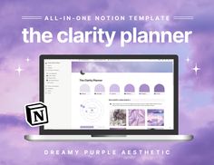 the clarity planner is displayed on a laptop screen with clouds in the background