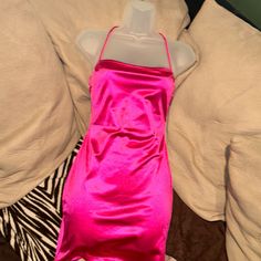 Hot Pink Satin With Fully Adjustable Laces For The Back & Shoulders- You Can Style This As A Halter Or Any Number Of Strappy Looks - Lots Of Stretch - Very Sexy- Size Us 4-6 / Small Flirty Party Dress By Urban Outfitters, Flirty Party Dress From Urban Outfitters, Urban Outfitters Flirty Party Dress, Urban Outfitters Spaghetti Strap Mini Dress For Party, Stretch Mini Dress By Urban Outfitters, Urban Outfitters Knee-length Party Dress, Urban Outfitters Knee-length Dress For Party, Urban Outfitters Stretch Mini Dress For Night Out, Pink Mini Dress For Party From Urban Outfitters