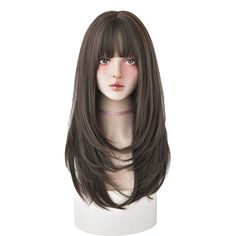 PRICES MAY VARY. ☆Material: Made of Matte synthetic Fiber Heat Resistant fibers,Silky and Soft,Strong,Full and adjustable. ☆Style and size:High quality heat friendly fiber,Can be Straight & Curled. you can style this wig base on your need.The length of wigs is 25 inches. ☆Use:Easy to Instal,you need to do is adjust the hooks inside the cap to the correct size to suit your head. ☆Occasions: The synthetict curly wigs are perfect for cosplay or costume party,daily use, gift sending to friends and c Full Bangs Long Hair, Dye Wig, Pelo Anime, Painted Stools, Wigs Hair, Haircuts Straight Hair, Long Hair With Bangs, Spring Hairstyles, Haircuts For Long Hair