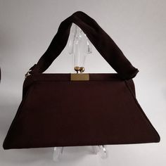 Vintage brown fabric material woman Evening handbag, with coin purse, mirror and comb. Brown Handheld Evening Bag For Travel, Elegant Formal Fabric Bags, Brown Evening Bag With Detachable Handle, Brown Evening Bag With Handles For Everyday Use, Brown Evening Bag For Everyday Use, Elegant Evening Shoulder Bag In Fabric, Elegant Evening Fabric Shoulder Bag, Brown Satchel Evening Bag With Removable Pouch, Classic Brown Evening Bag For Daily Use