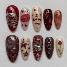 nails inspo Red Nail Art, Grunge Nails, Red Nail Designs, Really Cute Nails, Kawaii Nails, Press Ons, Arte Inspo