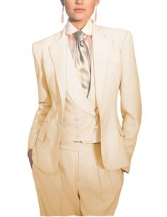 Formal Beige Notch Lapel Vest, Formal Beige Vest With Notch Lapel, Beige Notch Lapel Vest For Formal Occasions, Fitted Three-piece Tuxedo Suit With Pockets, Tuxedo Style Three-piece Suit, Tuxedo Style Three-piece Suit With Pockets, Tailored Tuxedo Suits With Pockets, Tailored Vest With Notch Lapel And Pockets, Lace Jacket Wedding