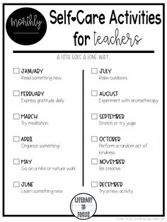 a self care checklist for teachers with the text self care activities for teachers on it