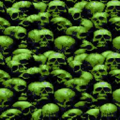 a large group of green skulls are shown