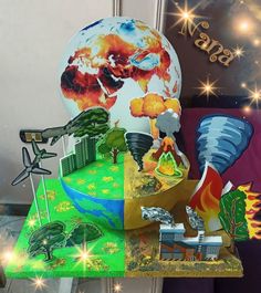 a paper model of the earth with different types of things on it, including trees and buildings