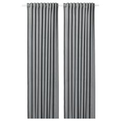 pair of grey curtains with pleated edges