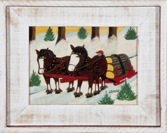 a painting of two horses pulling a sleigh