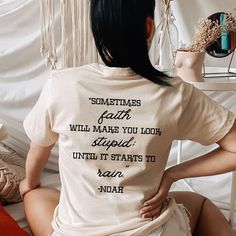 This shirt is the perfect inspirational gift for her. This tee has a simple statement about faith. This t-shirt is everything you've dreamed of and more. It feels soft and lightweight, with the right amount of stretch. It's comfortable and flattering for all.  Show off your personality with our fun and unique designs!   ** P R O D U C T   D E T A I L S **  - High Quality, Super Soft and Comfy Bella + Canvas T-Shirt  - 100 % Pre-Shrunk Cotton  (heather colors are polycotton blend)  - Direct to Ga Inspirational Cotton Tops With Quote Print, Inspirational Quote Print Cotton Top, Inspirational Letter Print T-shirt For Everyday, Inspirational Letter Print T-shirt, Everyday Inspirational Letter Print T-shirt, Christian Faith Shirt, Everyday Inspirational T-shirt With Letter Print, Tshirt Design Christian Faith, Inspirational Cotton T-shirt With Quote Print