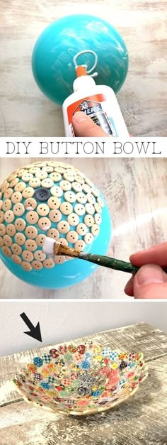 an old bowl turned into a diy button bowl