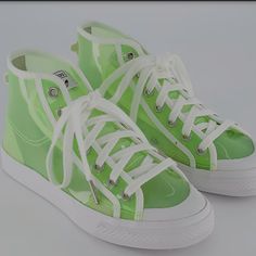 Adidas Nizza Hi Transparent Women Neon Green Sneaker Sz-6 New In Original Box Green Mesh Sneakers For Spring, Adidas Green Sneakers With Translucent Outsole, Green Nylon Sneakers For Spring, Adidas Summer Lace-up Sneakers, Adidas Lace-up Sneakers For Summer, Casual Clear Low-top Sneakers, Adidas Nizza Hi, Adidas Nizza, Cinderella Slipper