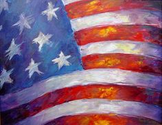 an american flag painted on canvas with red, white and blue colors