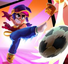 a cartoon character is kicking a soccer ball