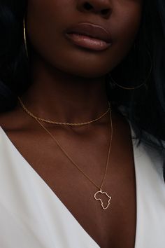 THE AFRICAN Necklace – omiwoods Necklace Black Women, African Gold, Africa Necklace, Necklace Stack, African Necklace, Map Necklace, African Jewelry, Girly Jewelry, Dainty Jewelry