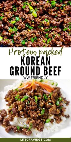 korean ground beef with rice and green onions