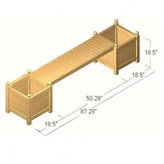 a wooden bench is shown with measurements for it