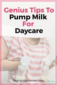 a woman holding two baby bottles with the words genius tips to pump milk for day care