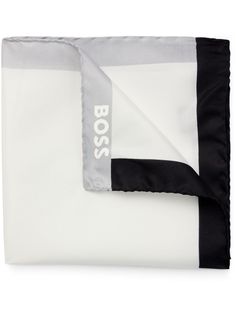 white/multicolour silk satin finish logo-print edge contrasting border wraparound style Office Bag, Printed Silk Scarf, Balenciaga Triple S, Fine Jewelry Bracelets, Custom Watch, Tie Accessories, Espadrille Shoes, Party Shoes, Pocket Square