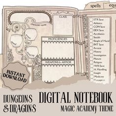 an open book with dragon's digital notebook pages