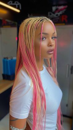 25 Trendy Looks for Mixed Blonde Knotless Braids That'll Turn Heads in 2024 Multi Colored Knotless Braids, Pink Blonde Braids, Multi Colored Box Braids, Light Pink Braids, Pink Goddess Braids, Dirty Strawberry Blonde Hair, Braids Color Ideas