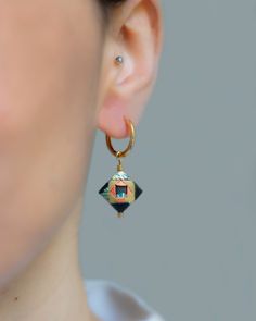 Our statement Origami earrings, Mosaic, is one of our best selling collections and the mini version makes it the perfect size for everyday wear!  Mosaic is all about composition - It feels like painting a picture in a tiny frame, where we can showcase the most delicate features of the Chiyogami paper pattern. And now it's available with stainless steel hoops or sterling silver hooks. Wear alone, together with the matching necklace or buy them as a set and enjoy 10% OFF. The perfect gift for a lo Modern Geometric Hoop Earrings For Gift, Modern Geometric Hoop Earrings As Gift, Minimalist Geometric Hoop Earrings For Gift, Minimalist Geometric Hoop Earrings Gift, Geometric Hoop Earrings Gift, Geometric Hoop Earrings As A Gift, Necklace Gift Packaging, Black Hoop Earrings, Origami Earrings