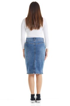 Denim Pencil Skirt Outfit, Pear Shaped Bodies, Jean Pencil Skirt, Midi Jeans, Pear Body Shape, Pencil Skirt Outfits, Denim Pencil Skirt, Skirt For Women, 10 22