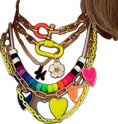 Trendy Neon Jewelry, Playful Multicolor Jewelry With Adjustable Chain, Fun Multicolor Charm Jewelry, Trendy Rainbow Jewelry As Gift, Trendy Jewelry With Adjustable Chain, Trendy Charm Necklace With Adjustable Chain, Colorful Jewelry With Adjustable Chain, Trendy Colorful Heart-shaped Jewelry, Fun Multicolor Everyday Jewelry