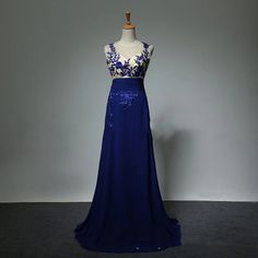 Illusion Neckline Evening Dress For Prom, Royal Blue Evening Dress With Sweep Train For Banquet, Blue Bridesmaid Dress For Prom Season Homecoming, Royal Blue Floor-length Evening Dress For Prom, Blue Bridesmaid Dress For Homecoming Prom Season, Blue Evening Dress With Sweep Train For Prom, Royal Blue Evening Dress For Wedding And Prom Season, Royal Blue Evening Dress With Sweep Train, Royal Blue Evening Dress With Sweep Train For Prom