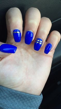 Coffin nails. Royal blue and gold Blue nail designs, Blue coffin Nails Royal Blue And Gold, Acrylic Nails Coffin Blue, Gold New Years Nails, Nails Coffin Blue, Marine Birthday, Nails Royal Blue, Friend Nails, Prom Nail Designs, Prom Nails Red