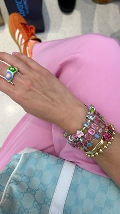 Jewelry, sambas, gazelle, spezial, gucci, fashion, bag, pink Madison Beer Outfits, Beer Outfit, Dress Design Patterns, Fake Friends, Arm Party, Gucci Fashion, Pink Jewelry, Jewelry Lookbook, Stacked Jewelry