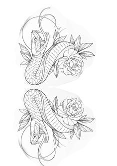 a snake and roses tattoo design