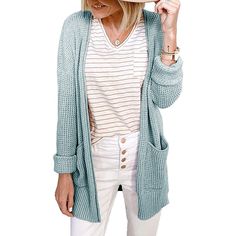 Light Green Waffle Knit Cardigan with Pockets Winter Casual Waffle Knit Cardigan, Casual Winter Waffle Knit Cardigan, Casual Waffle Knit Cardigan For Winter, Cozy Coats, Trendy Jackets, Cardigan With Pockets, Fitted Cardigan, Pocket Cardigan, Green And Khaki