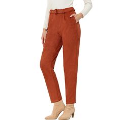 The soft and breathable touch of the pants with slight stretchy, is easy to match with an OL blouse or casual tops for fall and winter days. Charm all day long in these casual, high waist pants available in straight legs long pants designs. It is versatile to match with a casual blouse, formal business button-down shirt, or elegant sweater; and paired with high heels or boots can show your delicate collocation. Brown Pants For Workwear In Fall, Brown Pants With Elastic Waistband For Fall, Brown Tapered Leg Bottoms For Fall, Winter Solid Brown Bottoms, Brown Solid Color Winter Bottoms, Brown Bottoms For Fall Workwear, Brown Bottoms For Business Casual In Fall, Fall Tapered Leg Solid Pants, Non-stretch Brown Bottoms For Fall