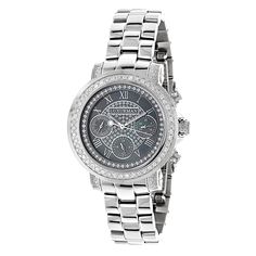 LUXURMAN DIAMOND WATCHES: PLATED PLATINUM WATCH 2CT Black Diamond Watch, Diamond Watches Women, Colorful Watches, Diamond Watches, Timex Watches, Women Diamond, Patek Philippe, Women's Watch, Stainless Steel Band