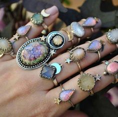 Bohemian Style Rings, Many Rings, Jewerly Designs, Moon And Star Ring, Antique Engagement Ring, Bohol, Jewelry Inspo, The Ring