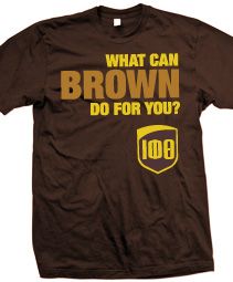 what can brown do for you? t - shirt with yellow print on the chest