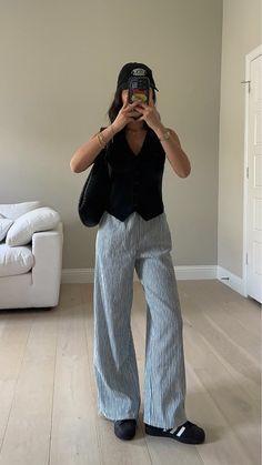 Solid Buttoned Vest IM414 curated on LTK Office Outfits Summer Casual, Pants Inspo Aesthetic, Styling Striped Pants, Summer Pants 2024, Stripped Pant Outfits, Cool Summer Work Outfits, Work Fits Summer, Spring 2024 Casual Outfits, Striped Pants Outfit Winter