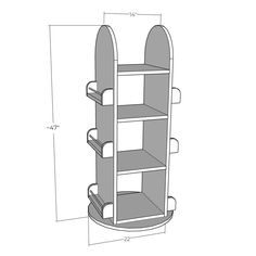 a drawing of a shelf with two surfboards on it and the bottom section is shown