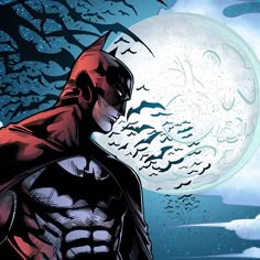 a batman standing in front of a full moon