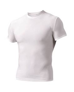 Adult Polyester Spandex Short Sleeve Compression T-Shirt - WHITE - M | A4 Adult Polyester Spandex Short Sleeve Compression T-Shirt in White Size Medium Compression T Shirt, Spandex Shorts, Shirt White, Forest Green, Polyester Spandex, White Undershirt, Spandex, Size Medium, T Shirts