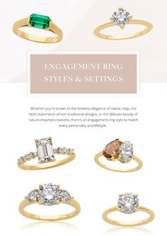 the engagement ring styles and settings are available in different sizes, shapes, and colors