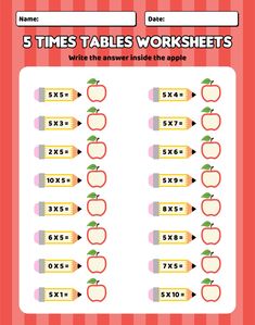 the times tables worksheet with apples and numbers