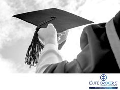 a black and white photo of a person holding a graduation cap with the words euite brokey's on it