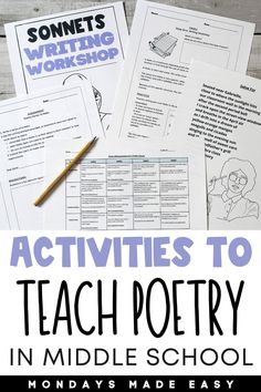 some writing worksheets with the words, activities to teach poetry in high school