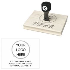 a rubber stamp with the words, your logo here on it and an image of a circle